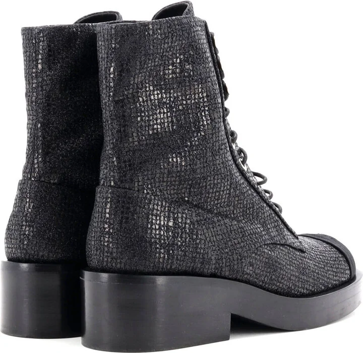CHANEL Women's CC Cap Toe Lace Up Combat Boots Fabric with Grosgrain - Image 3
