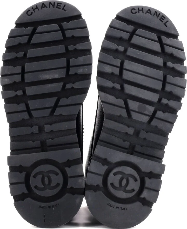 CHANEL Women's CC Cap Toe Lace Up Combat Boots Leather - Image 4