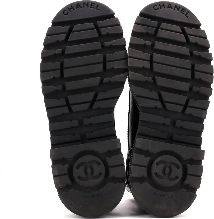 CHANEL Women's CC Cap Toe Lace Up Combat Boots Leather - Image 4