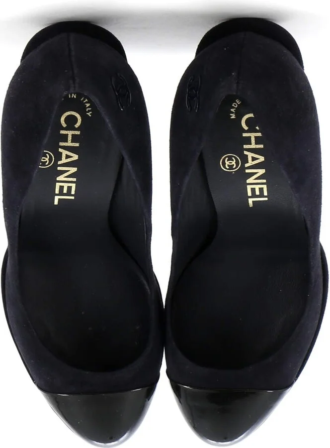 CHANEL Women's CC Cap Toe Logo Heel Pumps Suede with Patent - Image 2