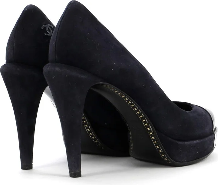 CHANEL Women's CC Cap Toe Logo Heel Pumps Suede with Patent - Image 3