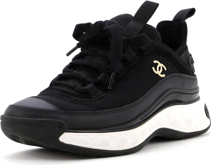 CHANEL Women's CC Cap Toe Logo Sneakers Mixed Fibers