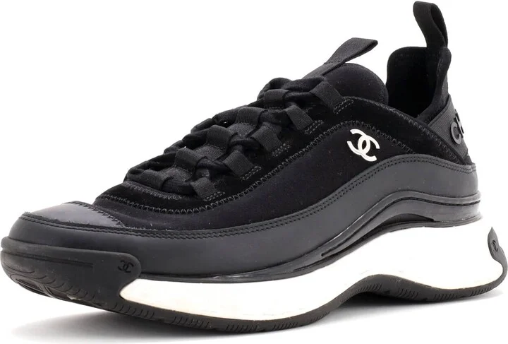 CHANEL Women's CC Cap Toe Logo Sneakers Suede and Mixed Fibers
