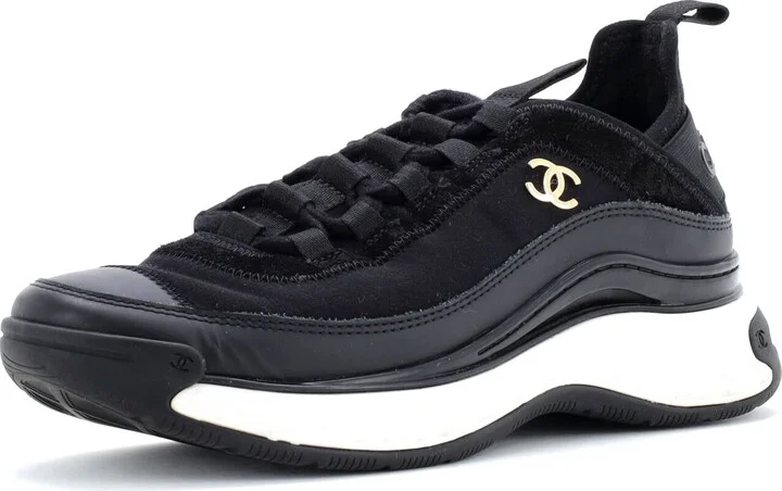 CHANEL Women's CC Cap Toe Logo Sneakers Suede and Mixed Fibers