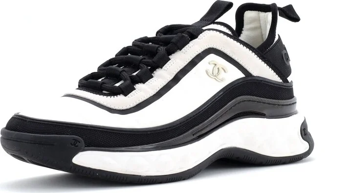 CHANEL Women's CC Cap Toe Logo Sneakers Suede and Mixed Fibers