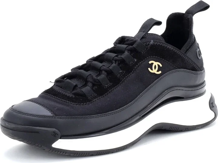 CHANEL Women's CC Cap Toe Logo Sneakers Suede and Mixed Fibers