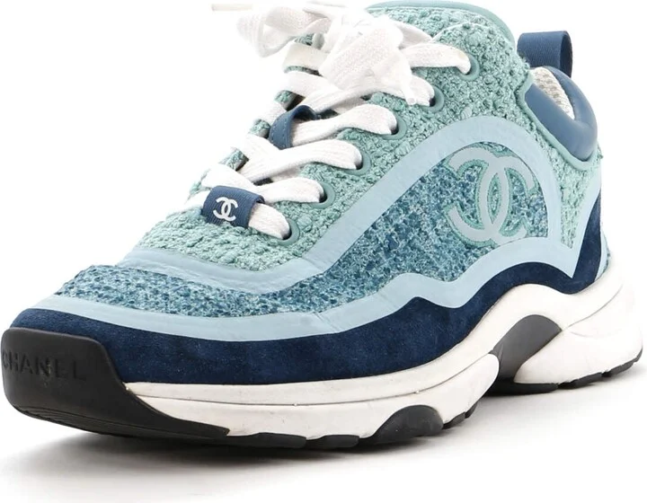 CHANEL Women's CC Cap Toe Logo Sneakers Suede and Tweed