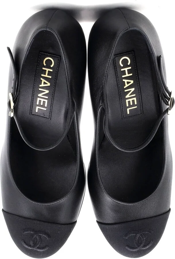CHANEL Women's CC Cap Toe Mary Jane Pumps Leather with Grosgrain - Image 2