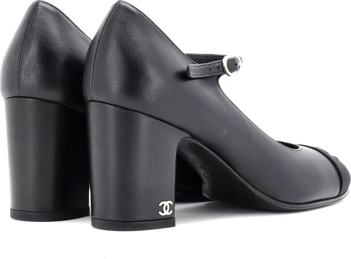 CHANEL Women's CC Cap Toe Mary Jane Pumps Leather with Grosgrain - Image 3