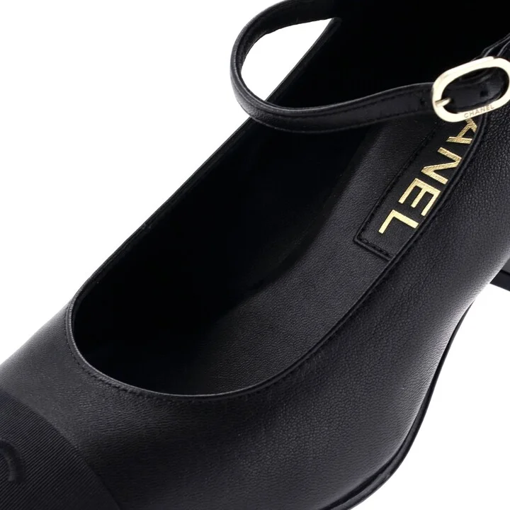 CHANEL Women's CC Cap Toe Mary Jane Pumps Leather with Grosgrain - Image 5