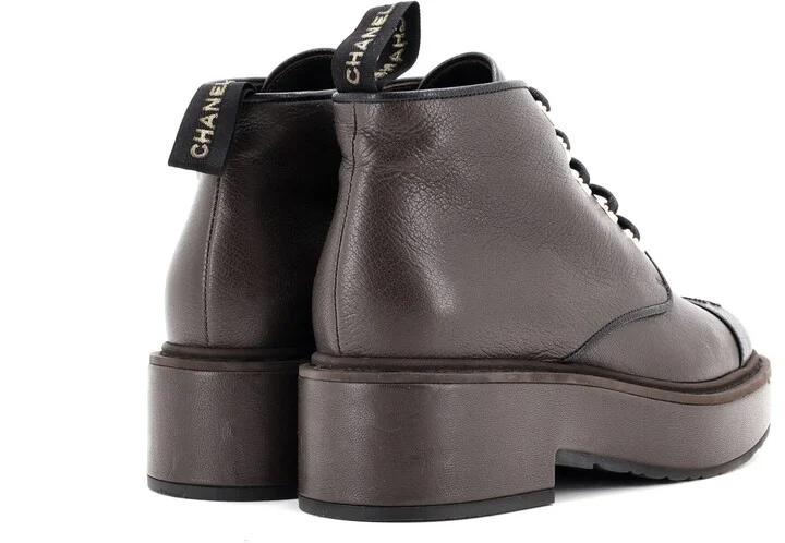 CHANEL Women's CC Cap Toe Short Combat Boots Leather with Faux Pearls - Image 3