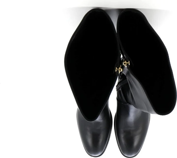 CHANEL Women's CC Chain Knee High Riding Boots Leather - Image 2