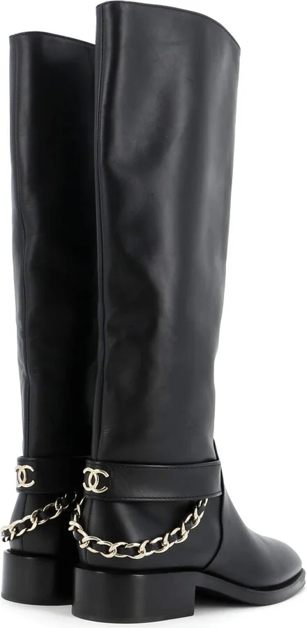 CHANEL Women's CC Chain Knee High Riding Boots Leather - Image 3