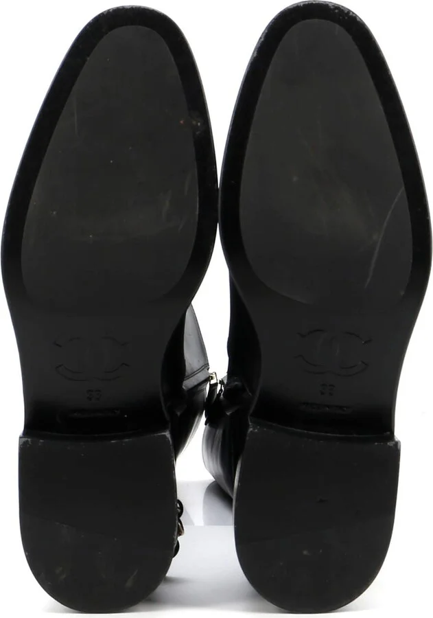 CHANEL Women's CC Chain Knee High Riding Boots Leather - Image 4