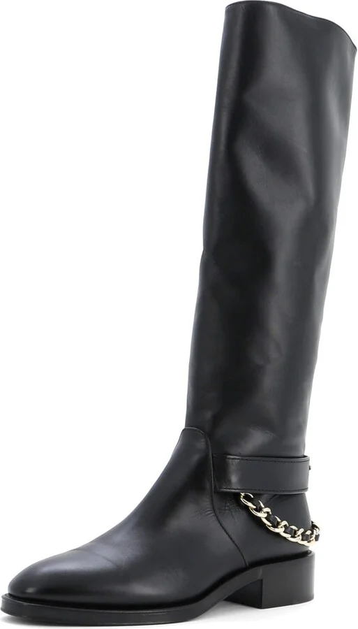 CHANEL Women's CC Chain Knee High Riding Boots Leather