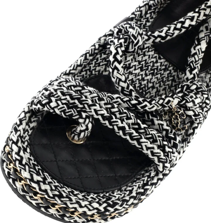 CHANEL Women's CC Chain Sandals Braided Cord - Image 5