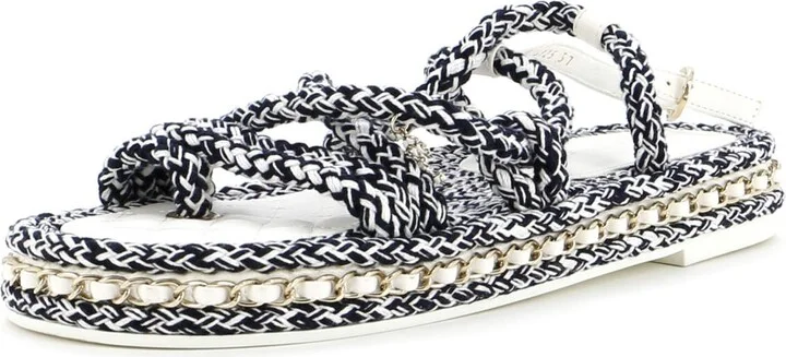 CHANEL Women's CC Chain Sandals Braided Cord