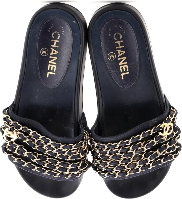 CHANEL Women's CC Chain Slide Sandals Satin - Image 2