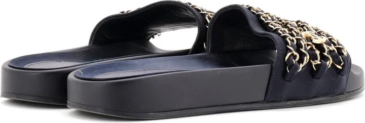 CHANEL Women's CC Chain Slide Sandals Satin - Image 3