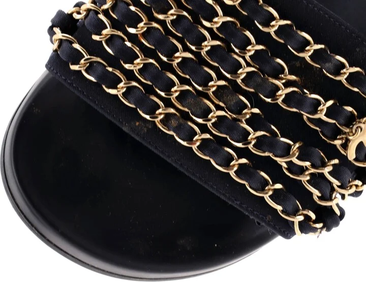 CHANEL Women's CC Chain Slide Sandals Satin - Image 5