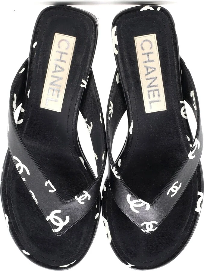 CHANEL Women's CC Coco Beach Thong Sandals Printed Leather - Image 2