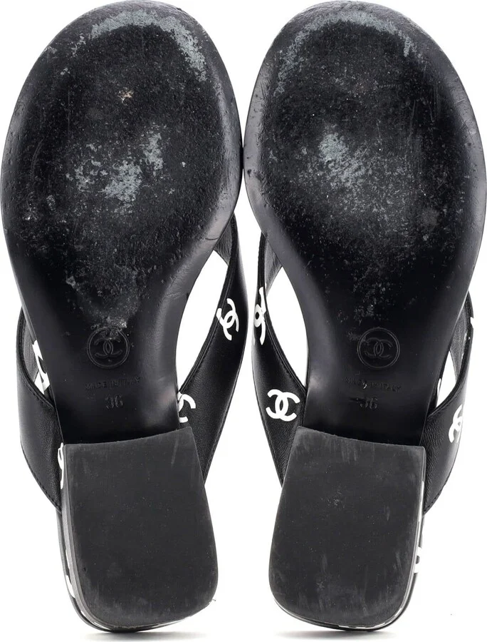 CHANEL Women's CC Coco Beach Thong Sandals Printed Leather - Image 4