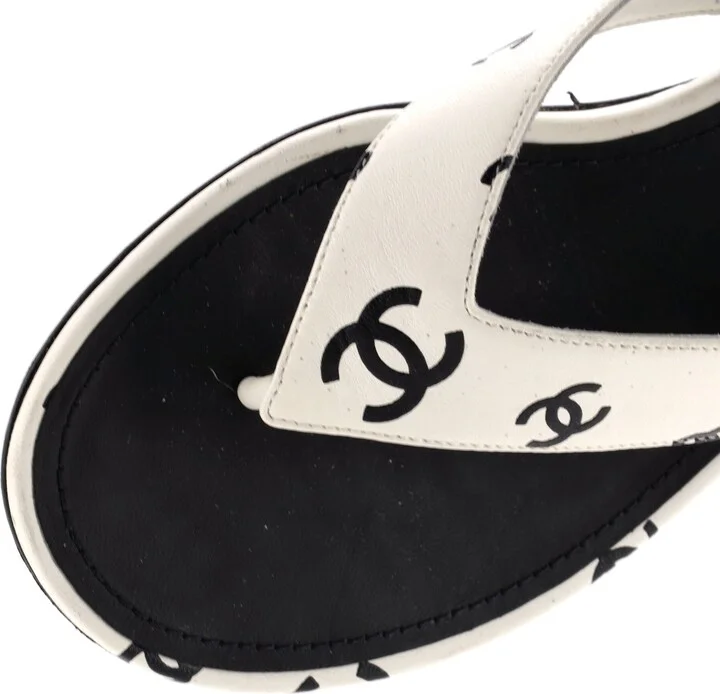 CHANEL Women's CC Coco Beach Thong Sandals Printed Leather - Image 5