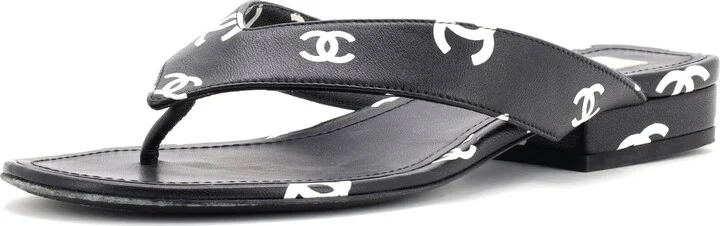 CHANEL Women's CC Coco Beach Thong Sandals Printed Leather