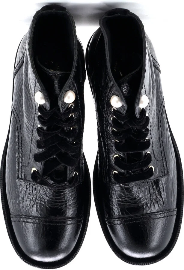 CHANEL Women's CC Combat Boots Crumpled Calfskin with Faux Pearls - Image 2