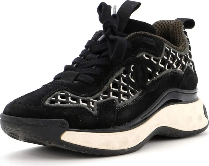 CHANEL Women's CC Embroidery Sneakers Calfskin and Suede