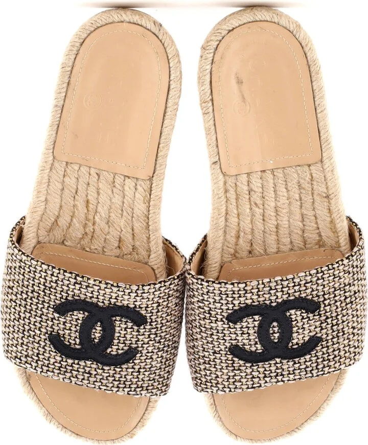CHANEL Women's CC Espadrille Slide Sandals Tweed - Image 2
