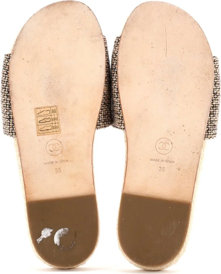 CHANEL Women's CC Espadrille Slide Sandals Tweed - Image 4