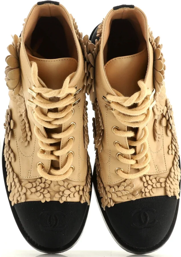CHANEL Women's CC Flowers Combat Boots Leather with Applique and Grosgrain - Image 2