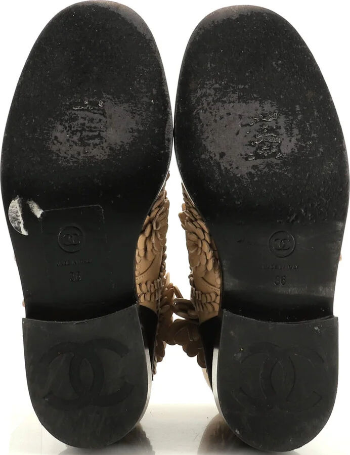 CHANEL Women's CC Flowers Combat Boots Leather with Applique and Grosgrain - Image 4