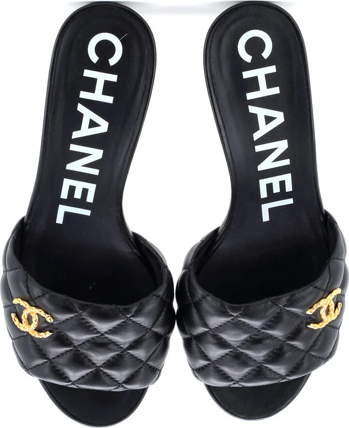 CHANEL Women's CC Heeled Mule Sandals Quilted Leather - Image 2