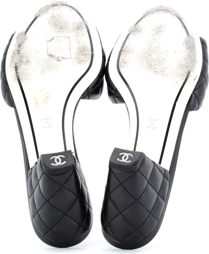 CHANEL Women's CC Heeled Mule Sandals Quilted Leather - Image 4