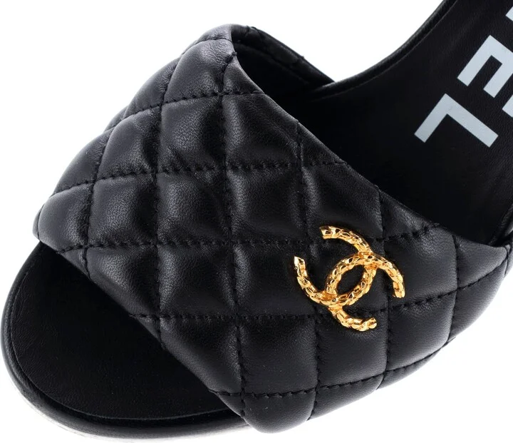 CHANEL Women's CC Heeled Mule Sandals Quilted Leather - Image 5