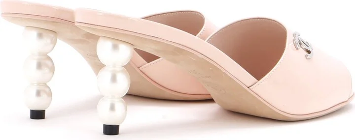 CHANEL Women's CC Heeled Mules Patent with Faux Pearls - Image 3
