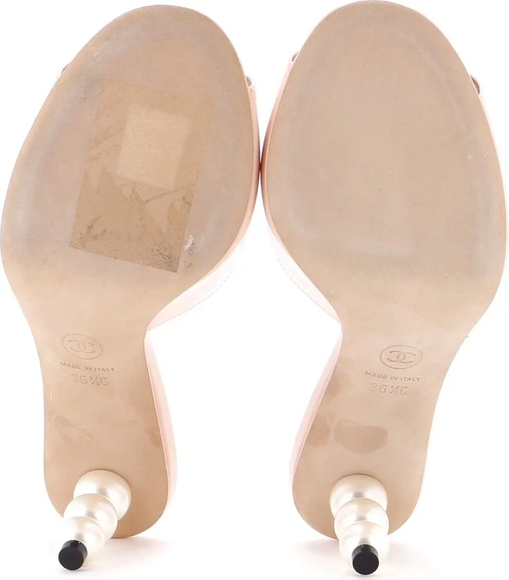 CHANEL Women's CC Heeled Mules Patent with Faux Pearls - Image 4