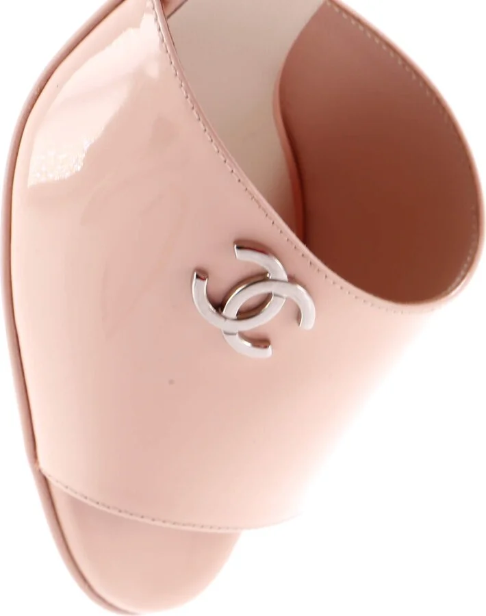 CHANEL Women's CC Heeled Mules Patent with Faux Pearls - Image 5