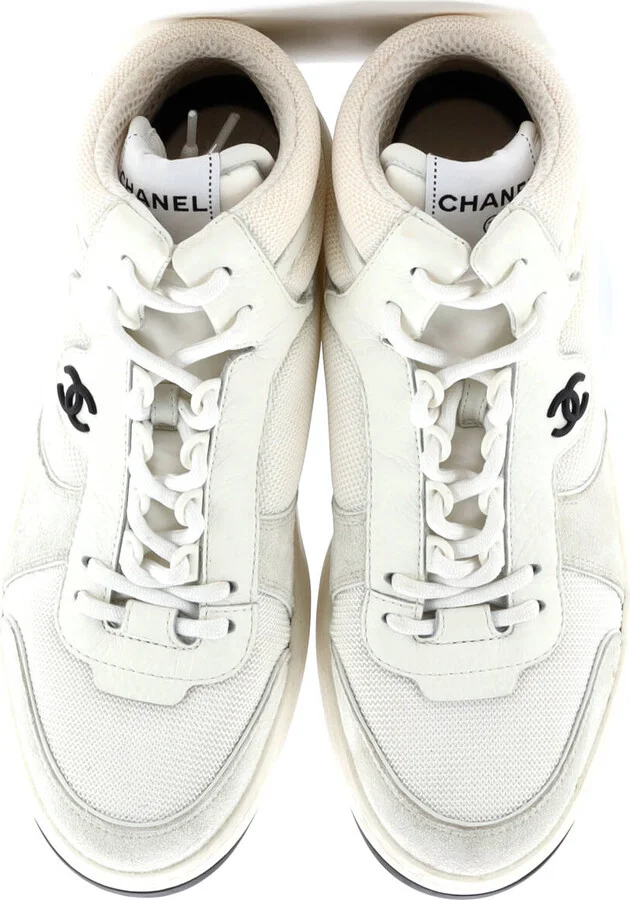 CHANEL Women's CC High-Top Sneakers Fabric with Leather and Suede - Image 2