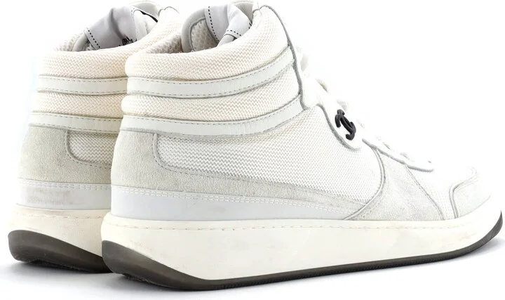 CHANEL Women's CC High-Top Sneakers Fabric with Leather and Suede - Image 3