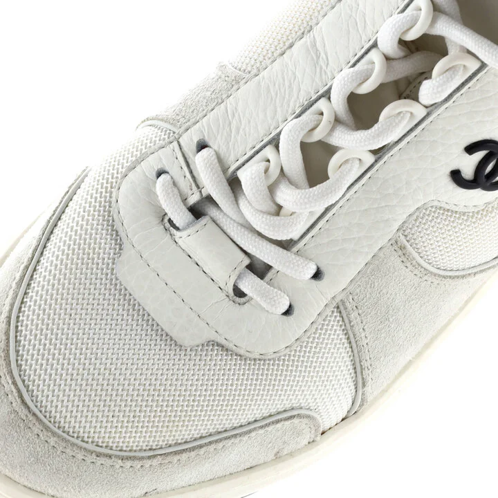 CHANEL Women's CC High-Top Sneakers Fabric with Leather and Suede - Image 5