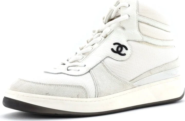 CHANEL Women's CC High-Top Sneakers Fabric with Leather and Suede