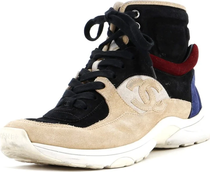 CHANEL Women's CC High-Top Sneakers Suede and Leather
