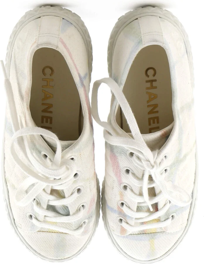 CHANEL Women's CC Lace Up Sneakers Printed Quilted Canvas - Image 2