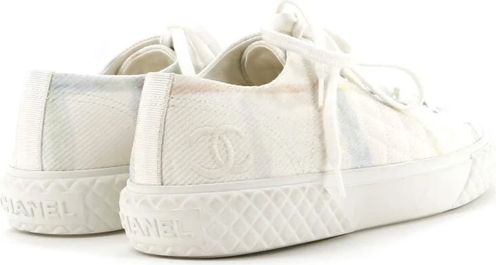 CHANEL Women's CC Lace Up Sneakers Printed Quilted Canvas - Image 3