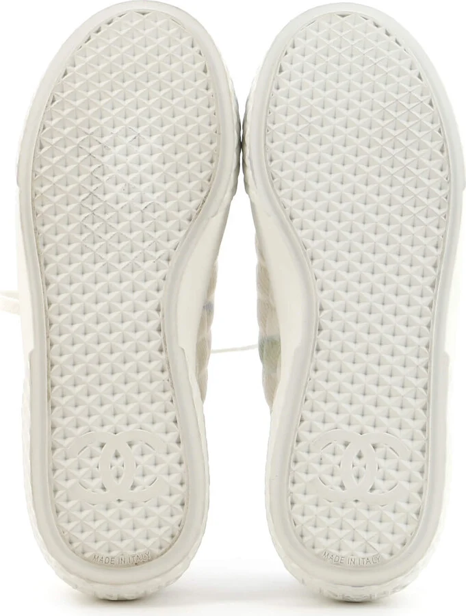 CHANEL Women's CC Lace Up Sneakers Printed Quilted Canvas - Image 4