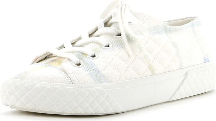 CHANEL Women's CC Lace Up Sneakers Printed Quilted Canvas