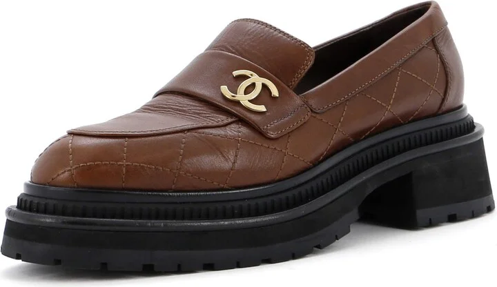 CHANEL Women's CC Loafers Quilted Leather